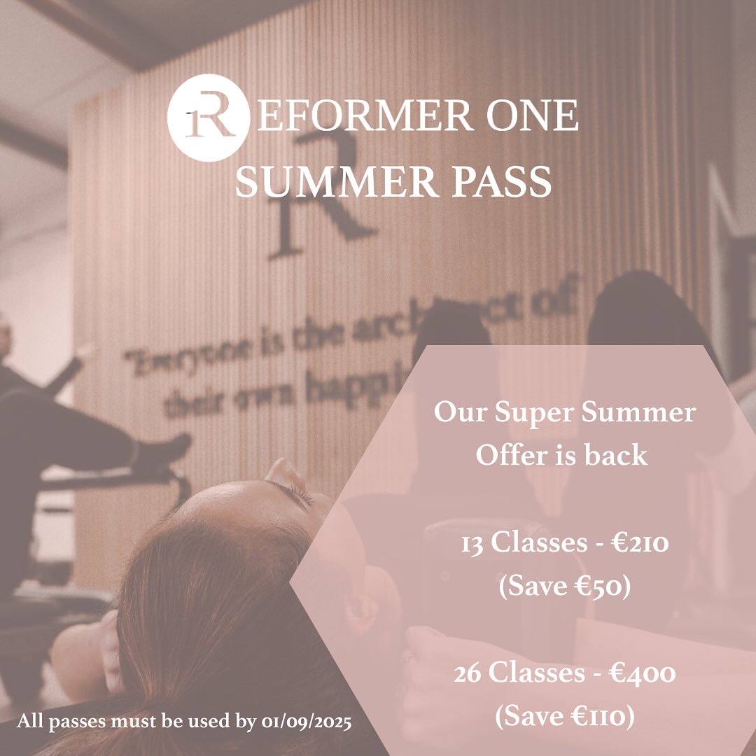 ☀️ SUPER SUMMER PASS IS BACK! ☀️
Looking to keep moving this summer and get the best value from your classes?
Our Reformer One Summer Pass is the perfect way to stay strong, feel great, and save money while you do it ✅
💪 13 Classes — €210
👉 Save €50
🟰 1 Class p/w average
💪 26 Classes — €400
👉 Save €110
🟰 2 classes p/w average
All passes must be used by 1st September 2025 — perfect for fitting in those extra classes before the summer ends! 🌼
Why get a Summer Pass?
✅ Best value for money
✅ Stay consistent through summer
✅ Flexibility to book your favourite classes
✅ Perfect boost for body & mind
📲 Grab your pass now — limited availability!
(Link in bio)
#ReformerOne #PilatesSummerPass #SummerFitness #ValueForMoney #PilatesIreland #StayStrongThisSummer