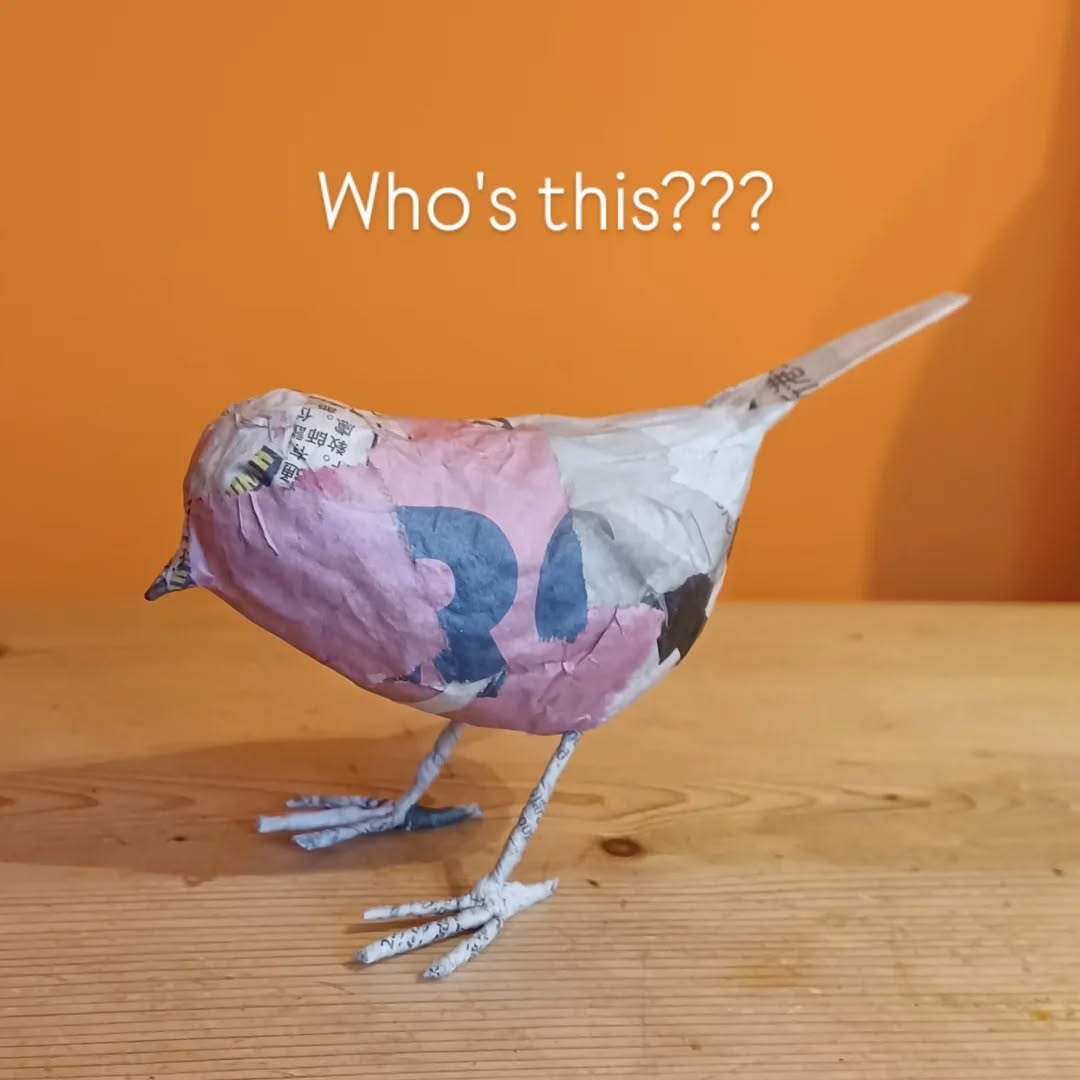 I've had recent enquiries for more garden birds so I thought I'd better crack on and make some more. I can't quite decide if this little chap wants to be a robin or a blue tit. What do you think? (Or maybe he's something else altogether???)