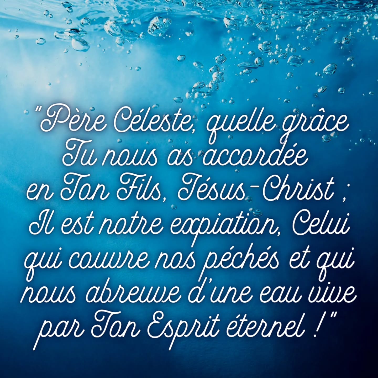 "Père Céleste, quelle grâce Tu nous as accordée en Ton Fils, Jésus-Christ ; Il est notre expiation, Celui qui couvre nos péchés et qui nous abreuve d’une eau vive par Ton Esprit éternel !"
Amen 🙏🙏
#bible #bibleverse #foi #foichretienne #priere #dieuestamour #pèrecéleste #saintesprit #jesuschrist #celeste #eau #eauvive