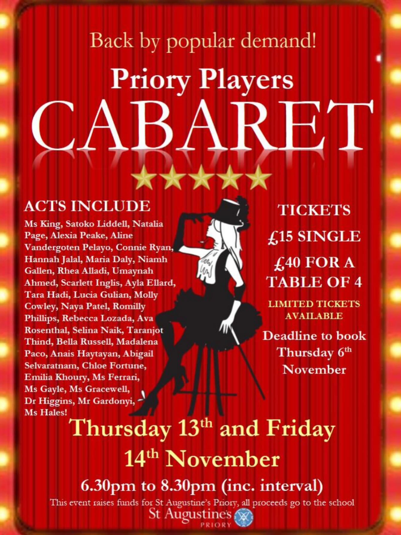 Our amazingly talented pupils (and staff) are set to entertain families and friends at our upcoming Cabaret on 13th and 14th November! 🎭✨
The programme will feature a wonderful mix of song, dance, acting, recitation, and music — a true celebration of creativity and performance.
🎟️ Book your Cabaret tickets now! 
https://forms.office.com/e/ijaLJJ7HFM Image