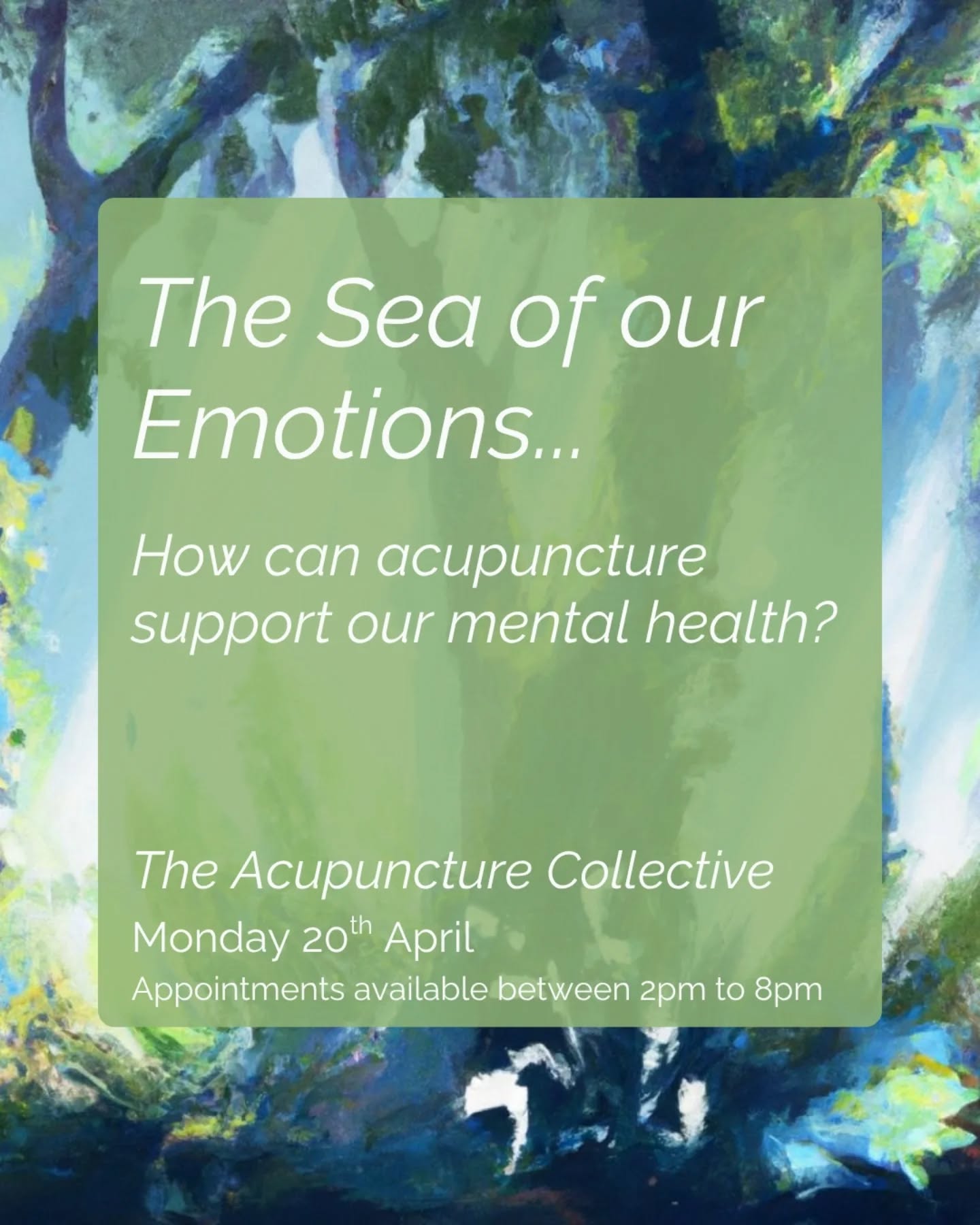 At this Monday's Acupuncture Collective you can experience the benefits of acupuncture at a lower cost - but how can this ancient healing modality support your mental health?
In acupuncture (and Chinese Medicine, where acupuncture originates) there's a special word for our overall emotional spirit - the ‘Shen'. When we’re feeling unsettled and anxious we refer to it as a ‘Scattered Shen’.
Through a delicate and detailed approach, acupuncture helps to benefit our mental health in the following ways:
Recalibrating our nervous system
Encouraging better quality sleep
Promoting clarity of thought and focus
Working on a deeper level to help our hormones work with us, not against us
The holistic approach we take at the Acupuncture Collective means your symptoms aren’t just treated at the surface level, we go deeper.
If you would like to experience how transformative acupuncture can be, book in with us and allow your Shen to settle into a state of Zen.
Our next Acupuncture Collective is taking place between 2pm to 8pm on Monday 20th April - find more details and book via our bio.