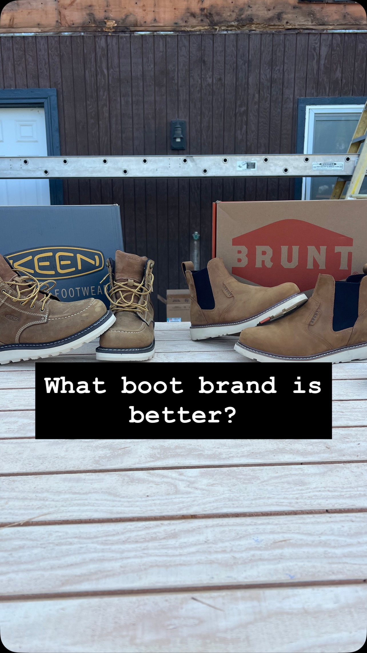 Comparing between @keen and @bruntworkwear boots. Both of these brands have a good reputation, time to put them to the test. Let us know what you think! #construction #workboots #bruntworkfromeverywhere #keen #carpentry