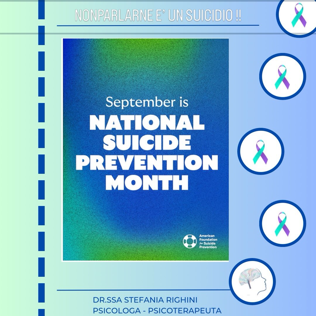 SETTEMBRE E’ IL MESE PER LA SENSIBILIZZAZIONE E LA PREVENZIONE DEL RISCHIO SUICIDARIO ! RIGUARDA CIASCUNO DI NOI, IMPARIAMO A GUARDARCI NEGLI OCCHI, IMPARIAMO L’ASCOLTO, IMPARIAMO A RICONOSCERE I SEGNALI … PER POI CHIEDERE AIUTO AD UN CLINICO CON LE COMPETENZE DEDICATE.
#prevenzionerischiosuicidario #salutementale #comnetomentere #stopsuicide #nonparlarneèunsuicidio @stefaniarighini_ @iaspinfo @elisacorbo.psicologa @elisa_moretti_psi @_.rossiangelapsy._
