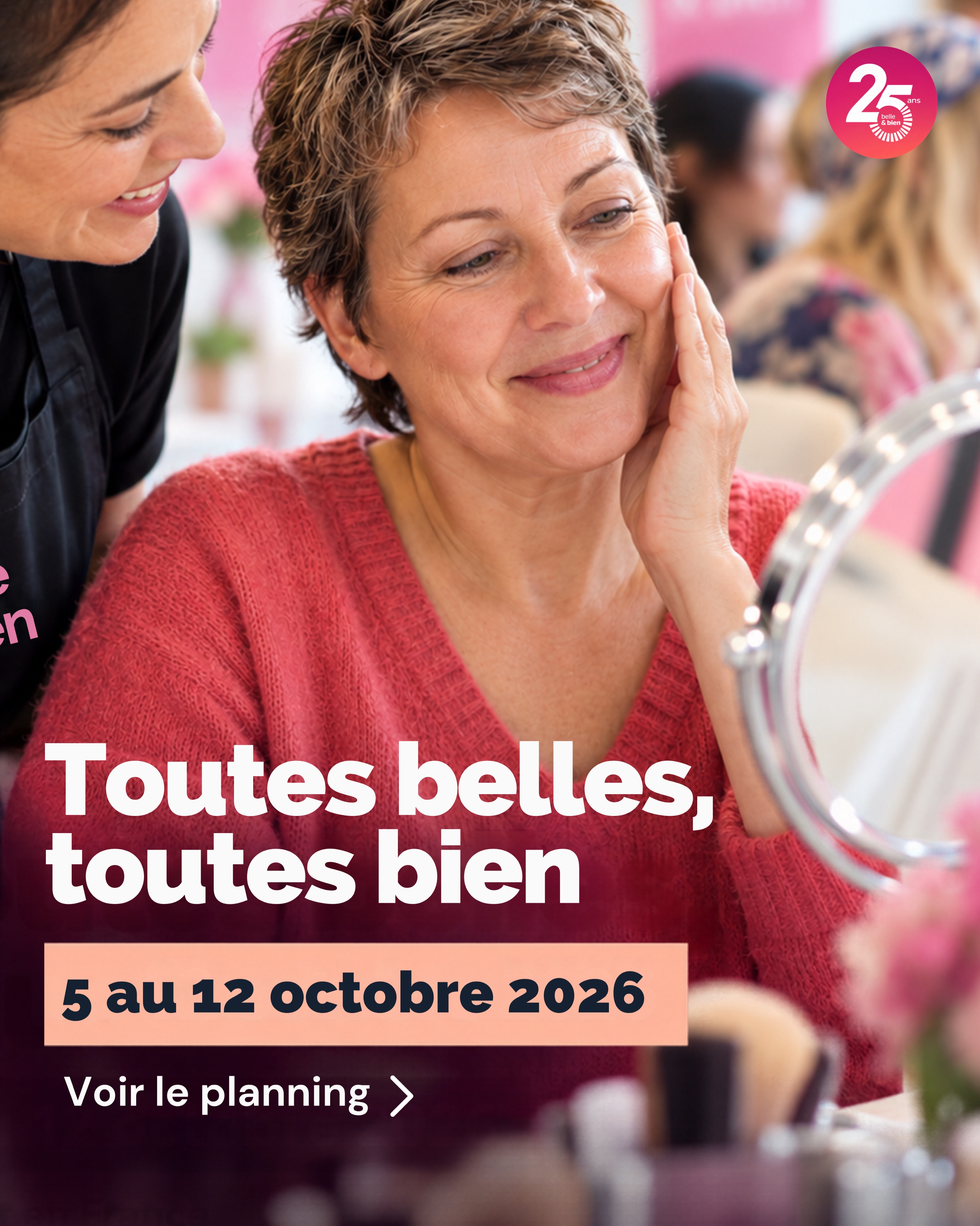 Du 5 au 9 octobre 2026, belle & bien lance « Toutes belles, toutes bien », une semaine nationale qui donne toute sa force à notre engagement.
Partout en France, nos équipes se mobilisent pour renforcer les ateliers au sein de nos sites partenaires.
Pour que cette semaine anniversaire se vive au plus près de vous, dans les rencontres, les échanges et le plaisir de prendre soin de soi.
Paris, Rennes, Strasbourg ont donné le coup d’envoi aujourd’hui !
L’élan est lancé et se poursuit à travers le pays !Dans plusieurs villes, la presse régionale sera accueillie pour découvrir les ateliers et mettre en lumière celles et ceux qui les font vivre.
25 ans se célèbrent. Notre engagement, lui, se vit à chaque atelier.❤️
Retrouvez en swipe- up les différentes dates & lieux !